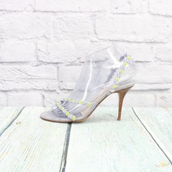 Cole Haan Blue Suede Green Silver Floral Strap Stiletto Heel Pumps 6 B - Picture 2 of 10